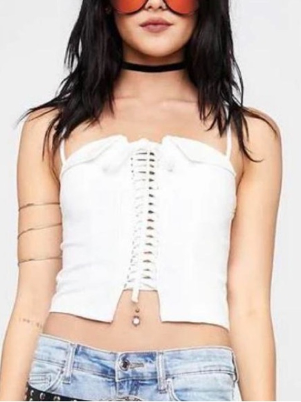 Cotton Candy White Lace-Up Crop Cami large new with tags
